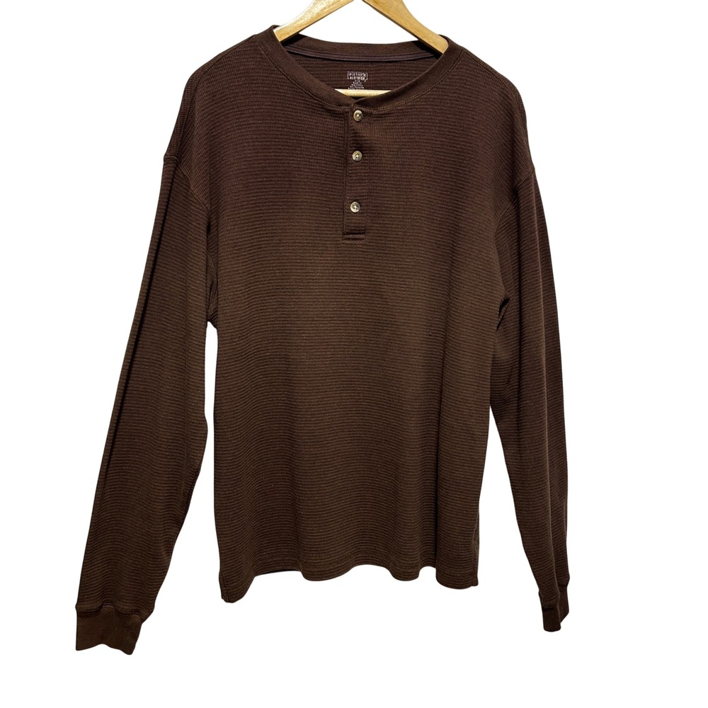 Mossimo Men Thermal‎ Henley XL Brown Waffle Knit Shirt Workwear Utility Base